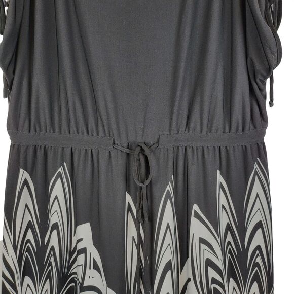 Soho Waist Defined Dress Ruched Tie Shoulder Women 16  Black White Floral Office - Picture 4 of 9